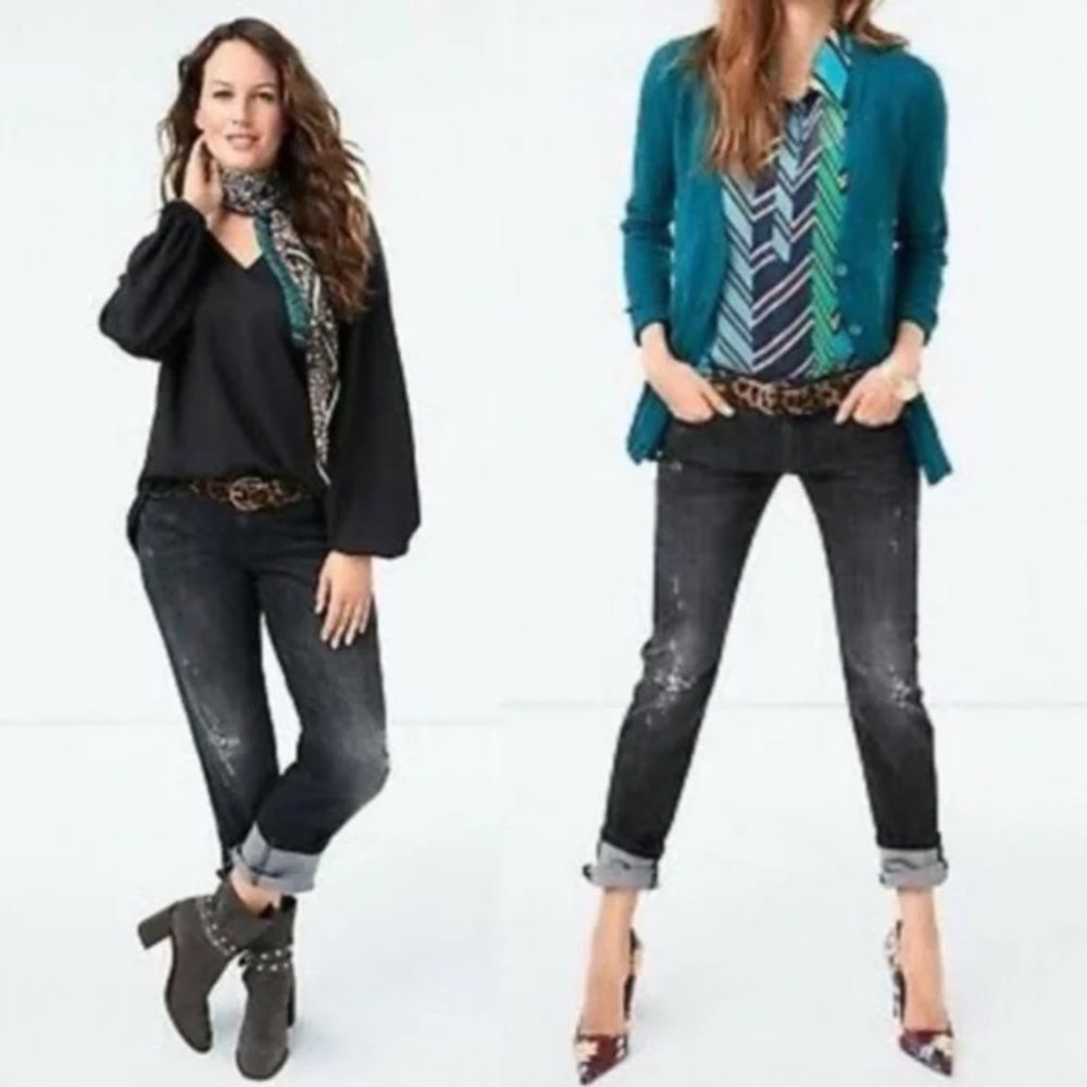 Cabi Distressed Black Slim Boyfriend Jeans Size 8 Style 3749